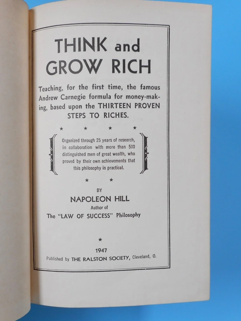 VTG 1945 Think & Grow Rich Red HC Napoleon Hill Ralston Society Andrew Carnegie